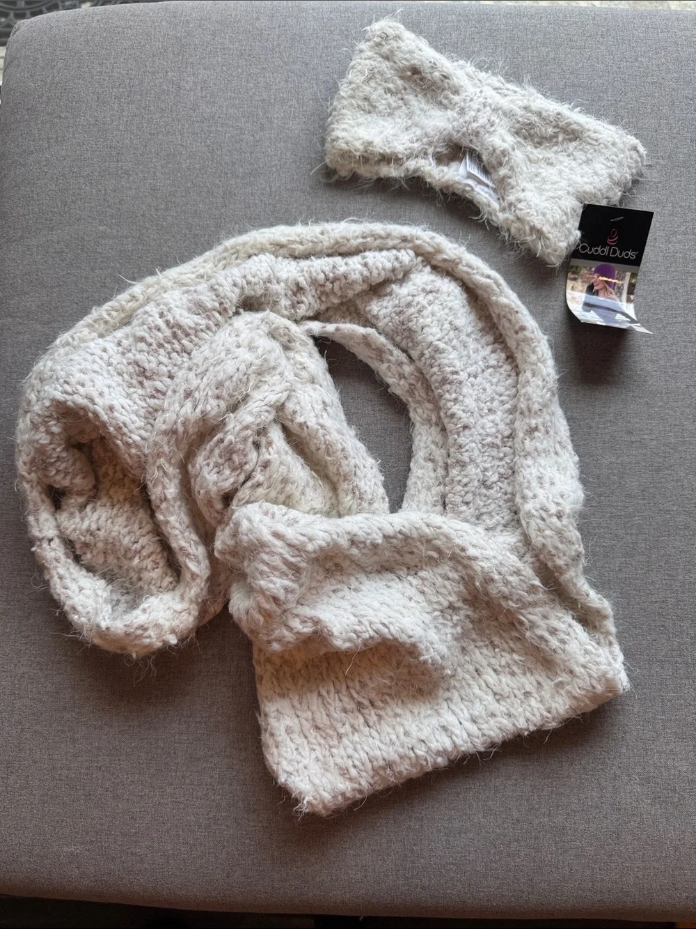 Cuddl Duds Plush Knit Scarf and Headband Set - Cream